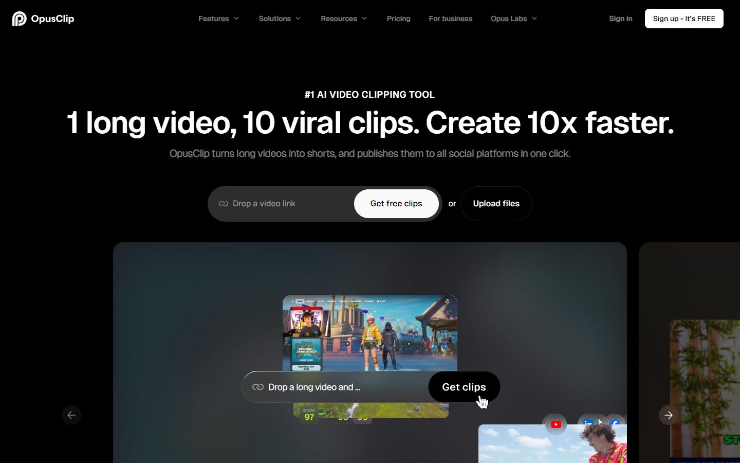 OpusClip's homepage