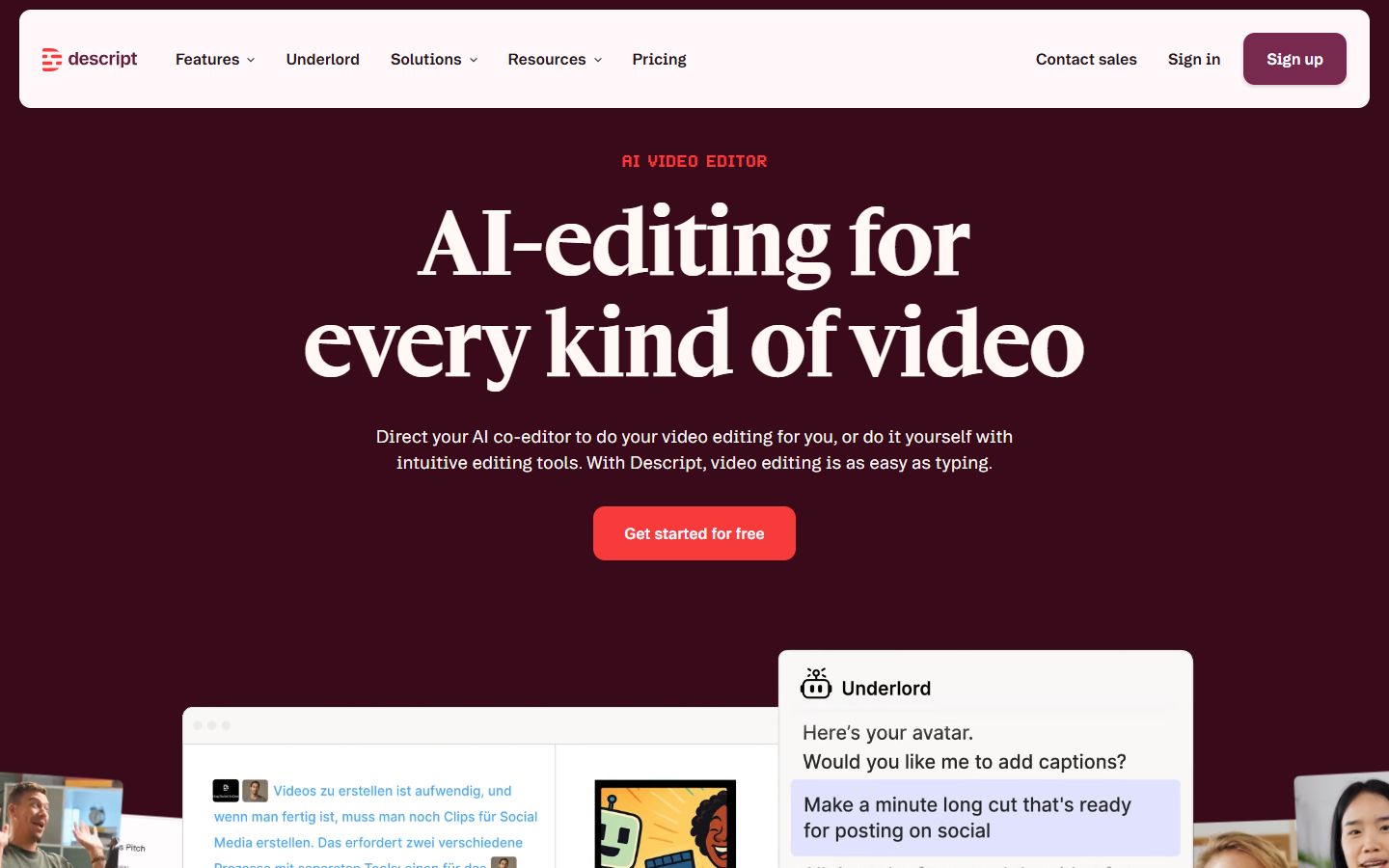 Descript's homepage