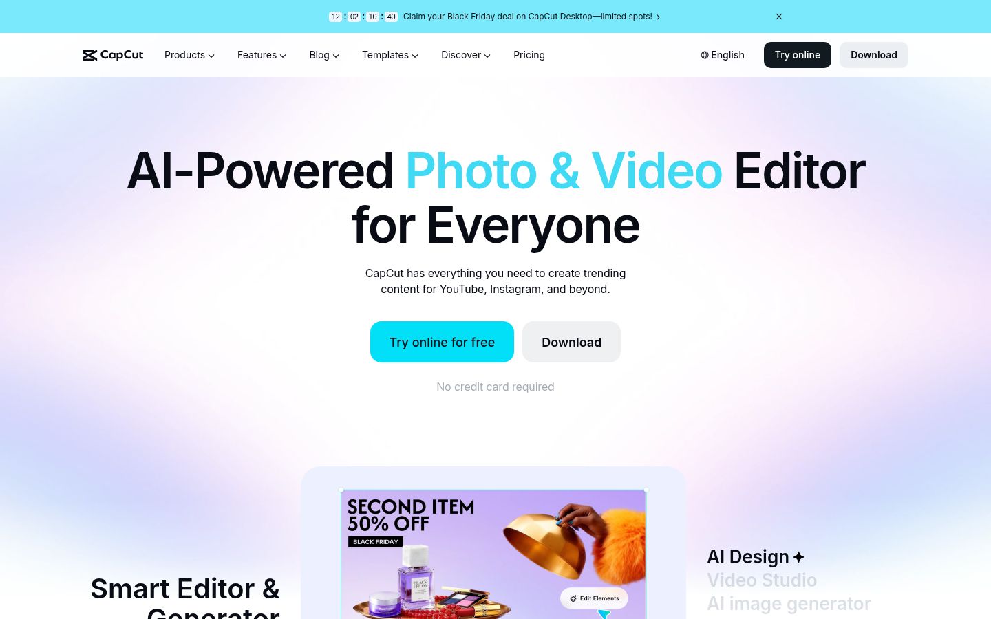 CapCut's homepage