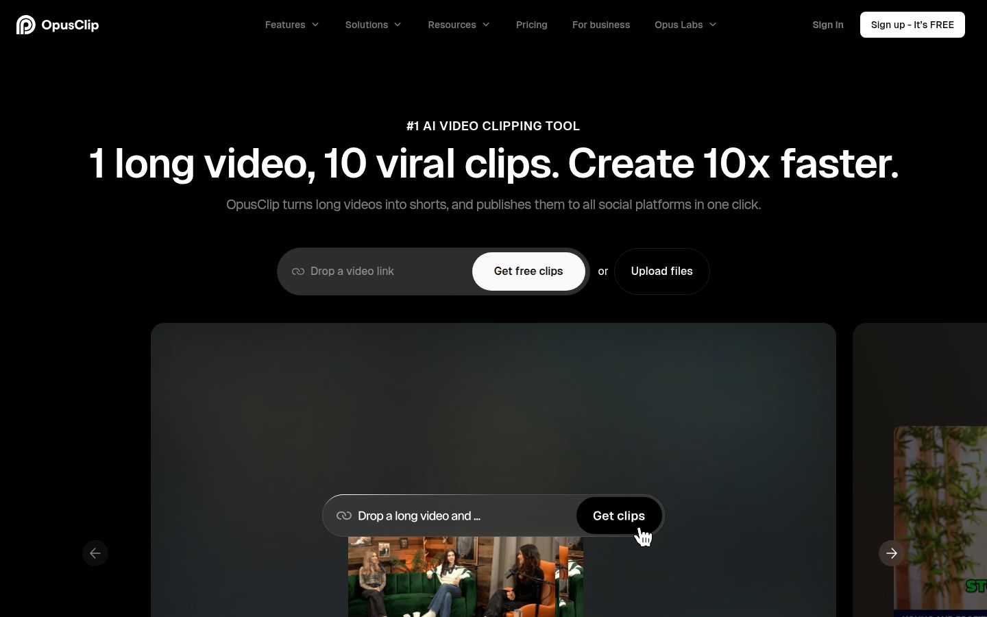 OpusClip's homepage