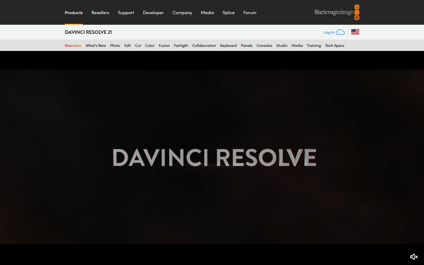 DaVinci Resolve's homepage