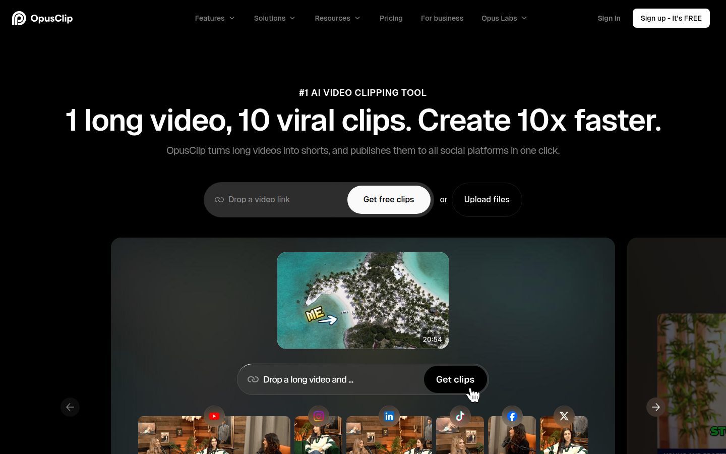 OpusClip's homepage
