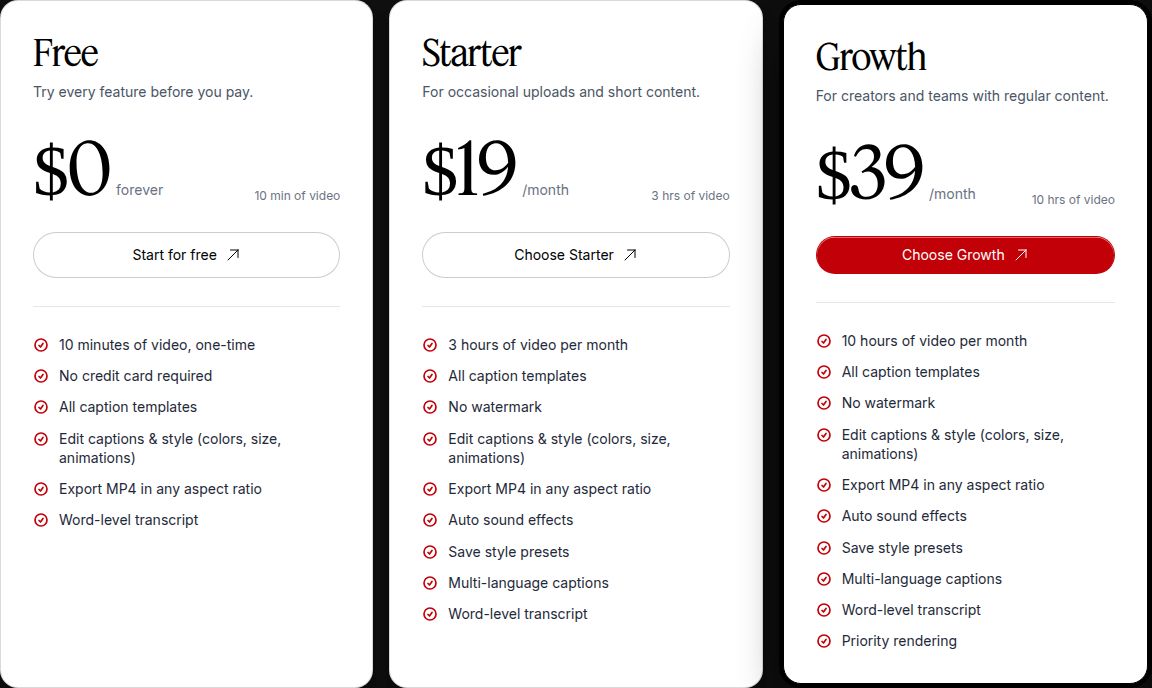 Sycamore's pricing page with the Free, Starter and Growth plans