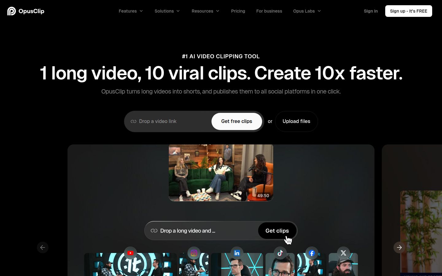 OpusClip's homepage