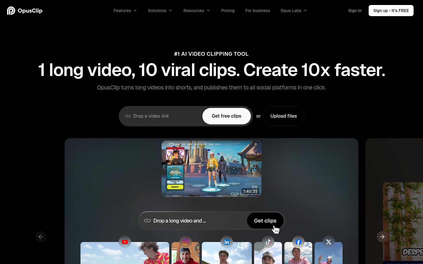 OpusClip's homepage