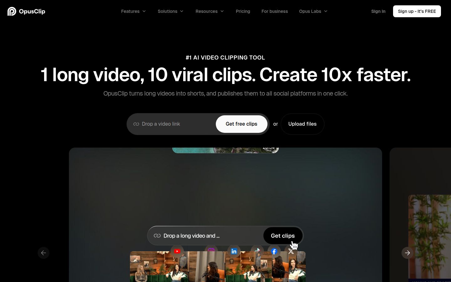 OpusClip's homepage