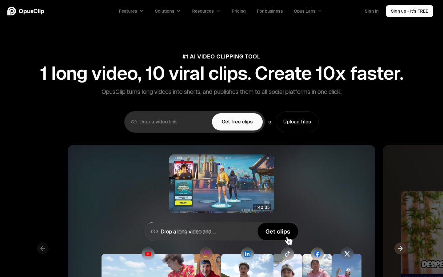 OpusClip's homepage
