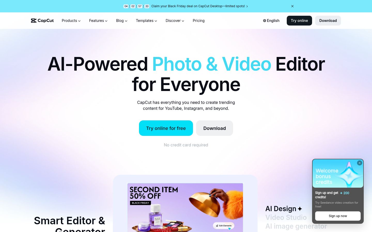 CapCut's homepage