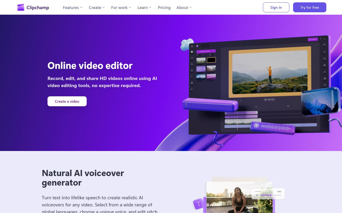 Clipchamp's homepage