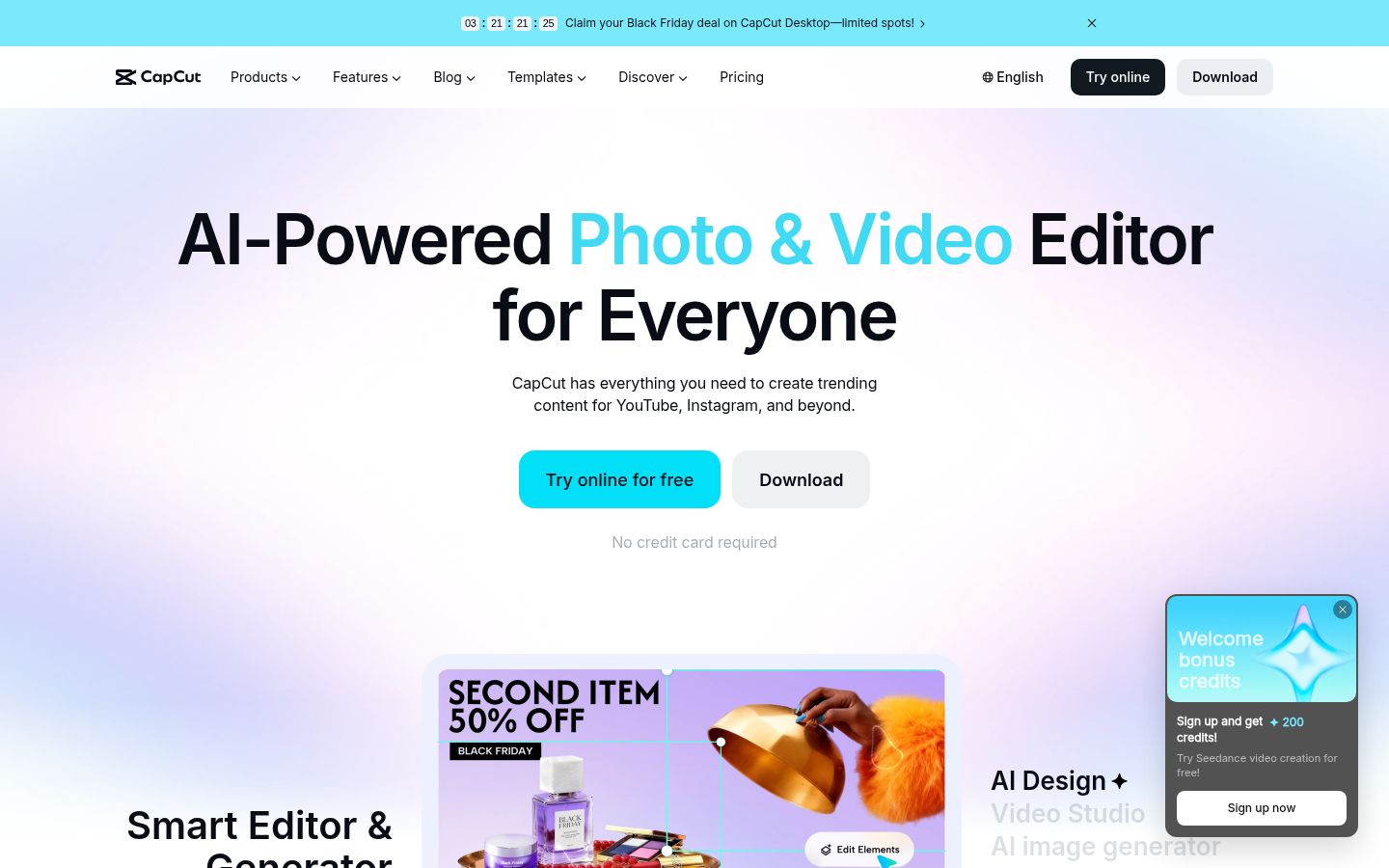CapCut's homepage