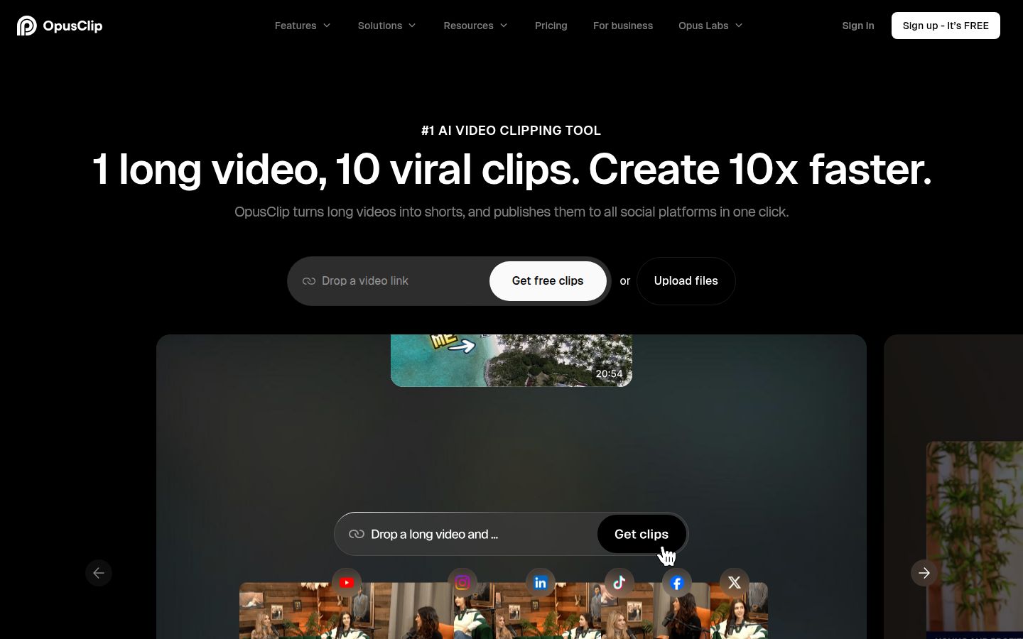 OpusClip's homepage