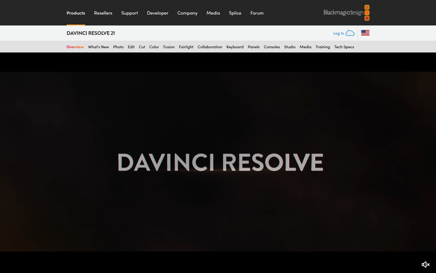 DaVinci Resolve's homepage
