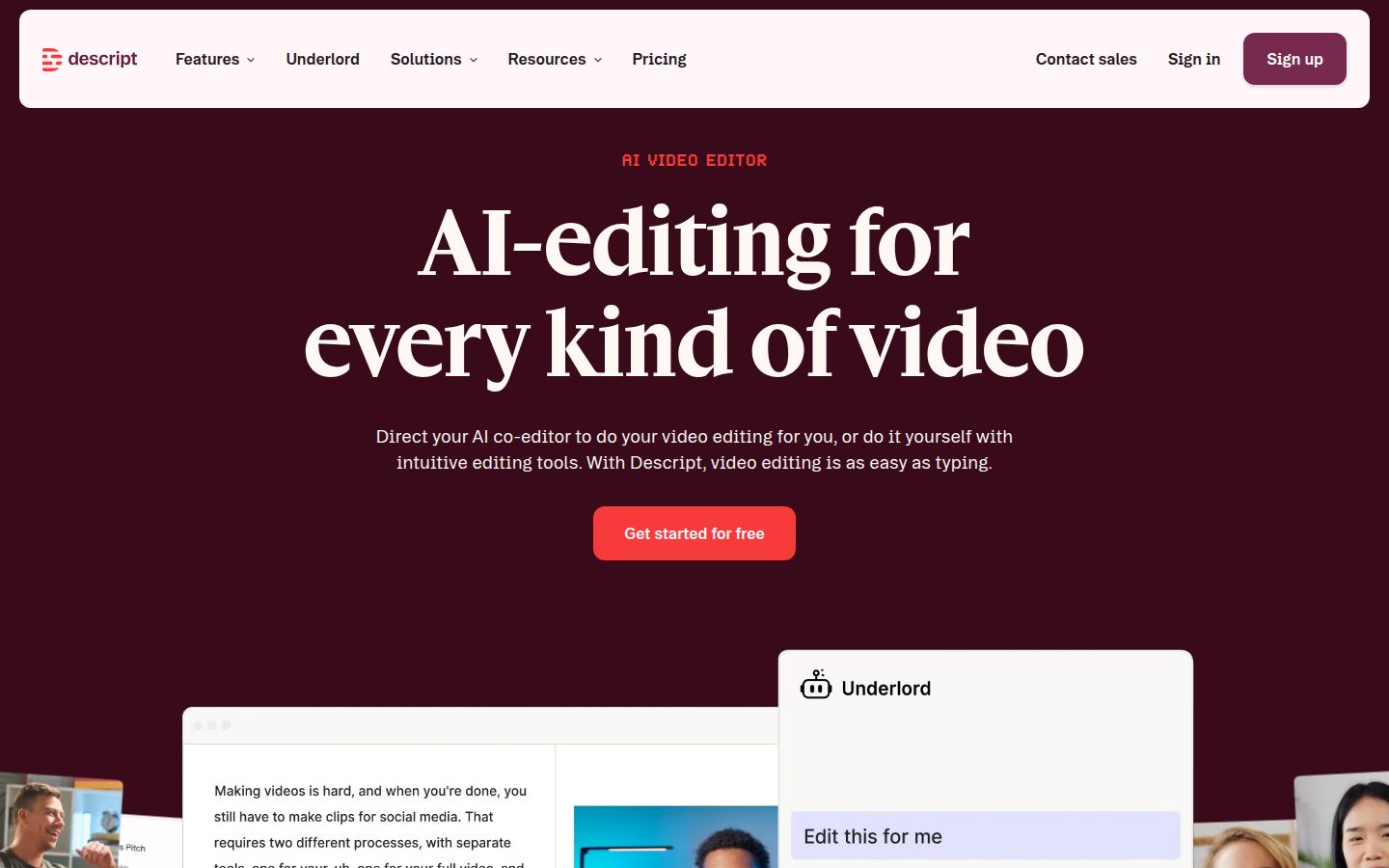 Descript's homepage