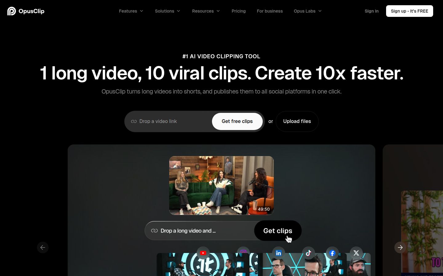 OpusClip's homepage