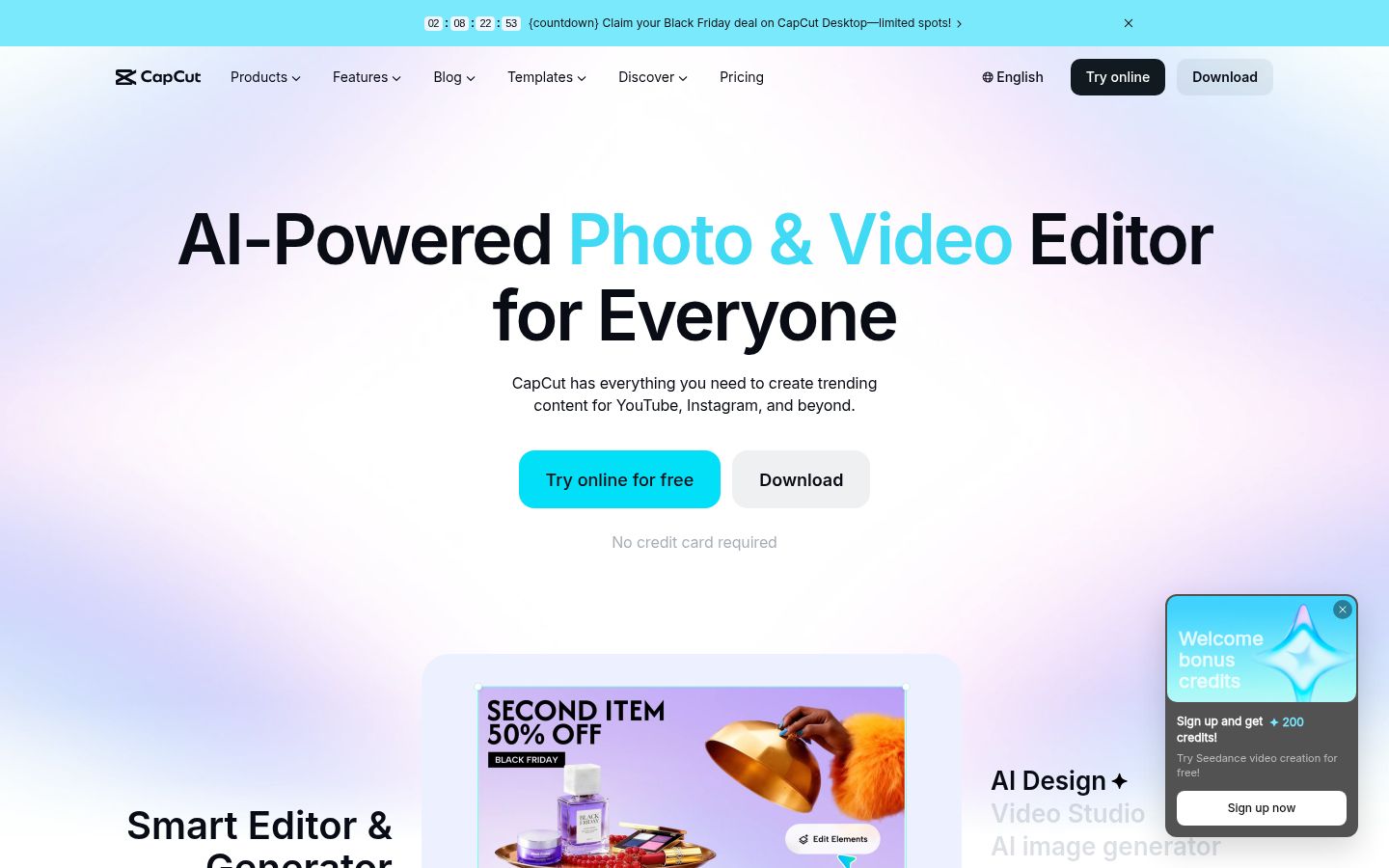 CapCut's homepage