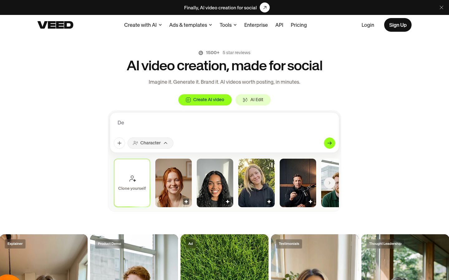 VEED's homepage