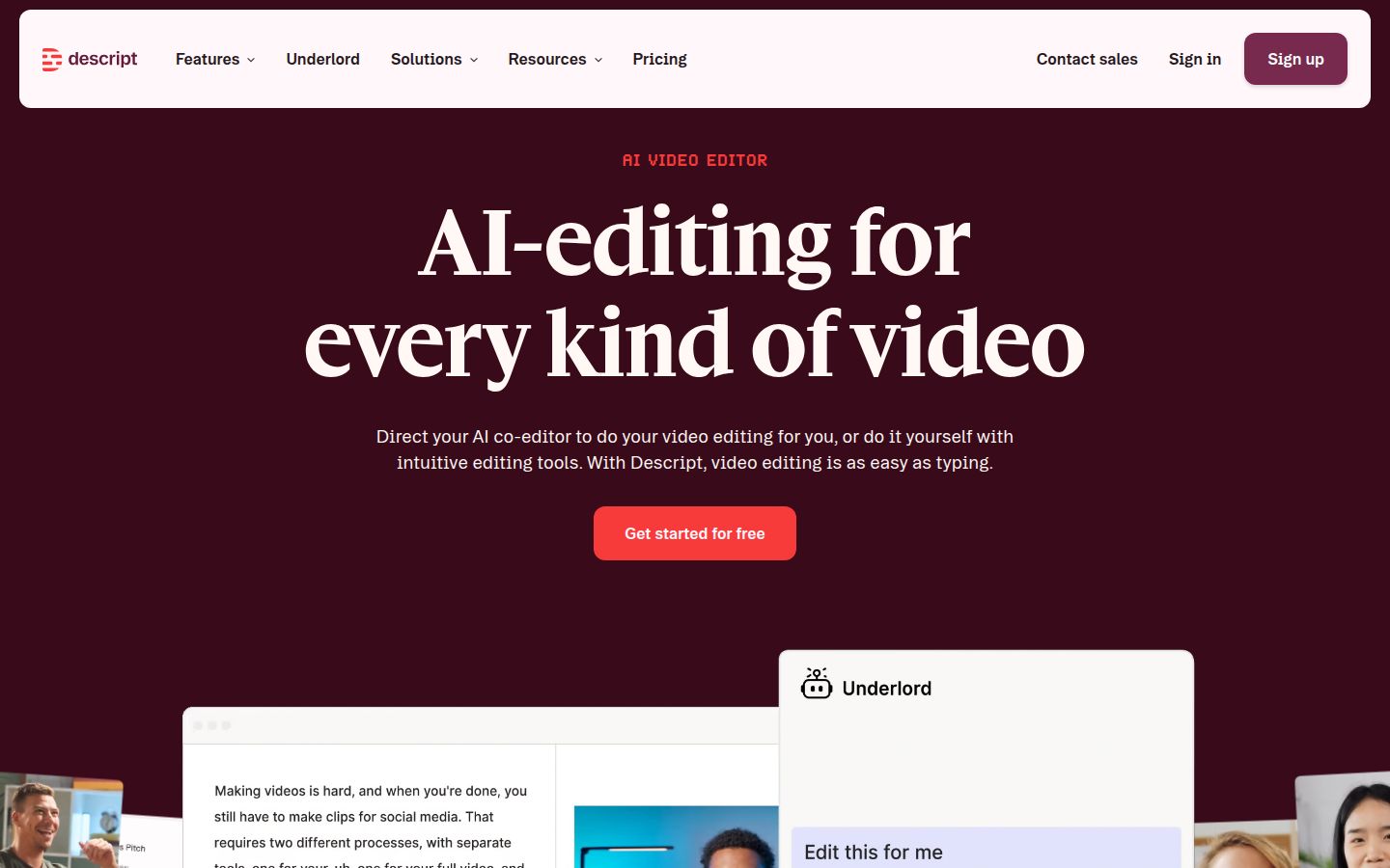Descript's homepage