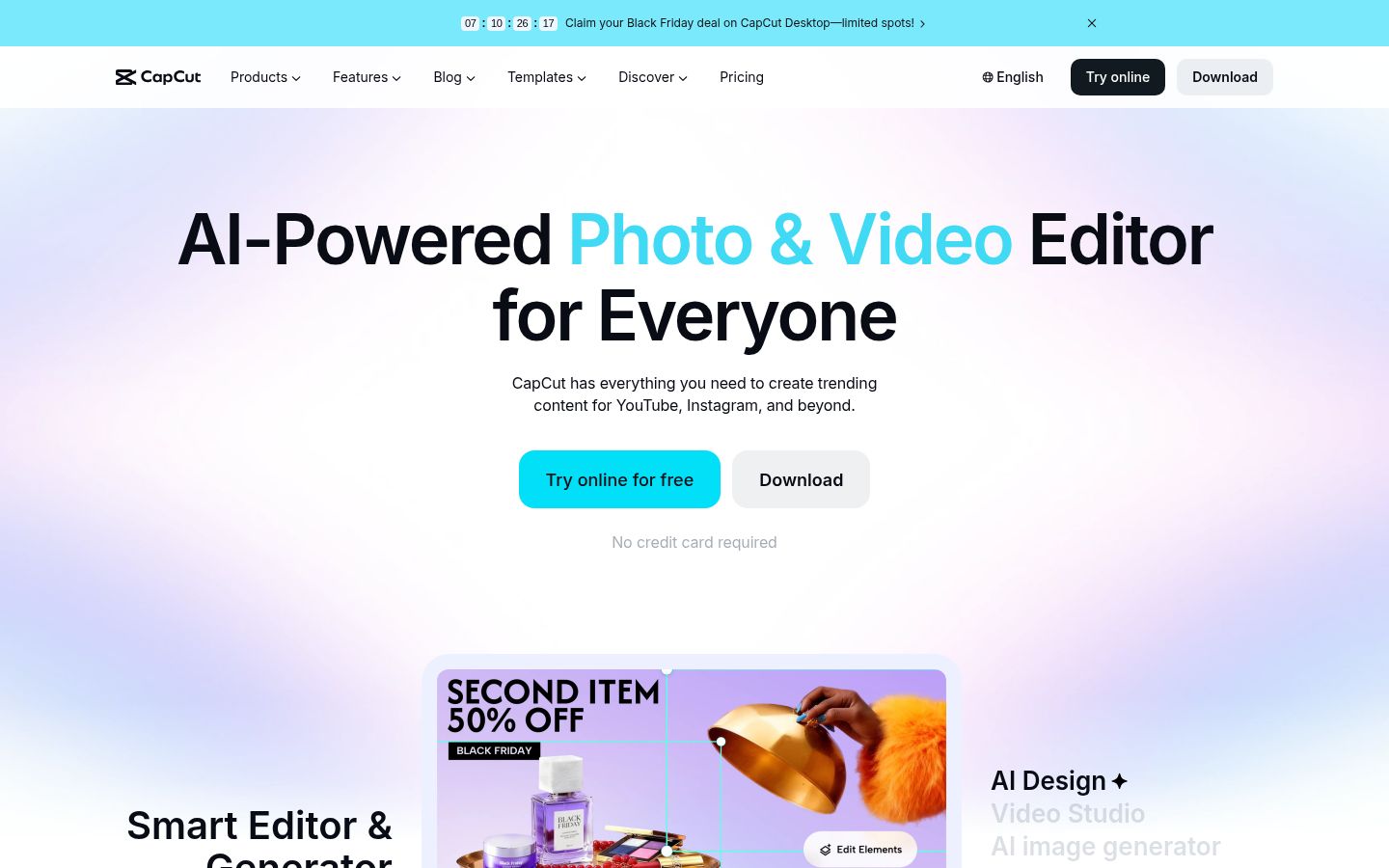 CapCut's homepage