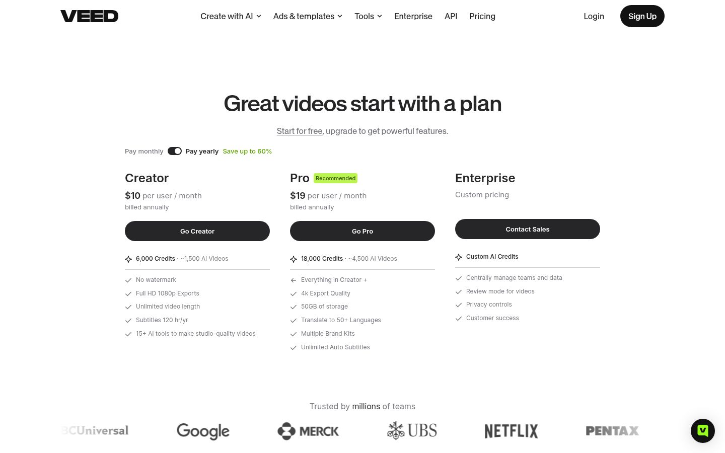VEED's pricing plans