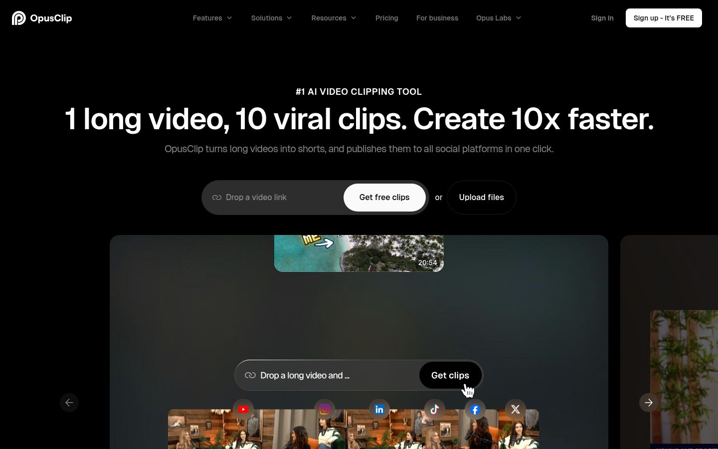 OpusClip's homepage