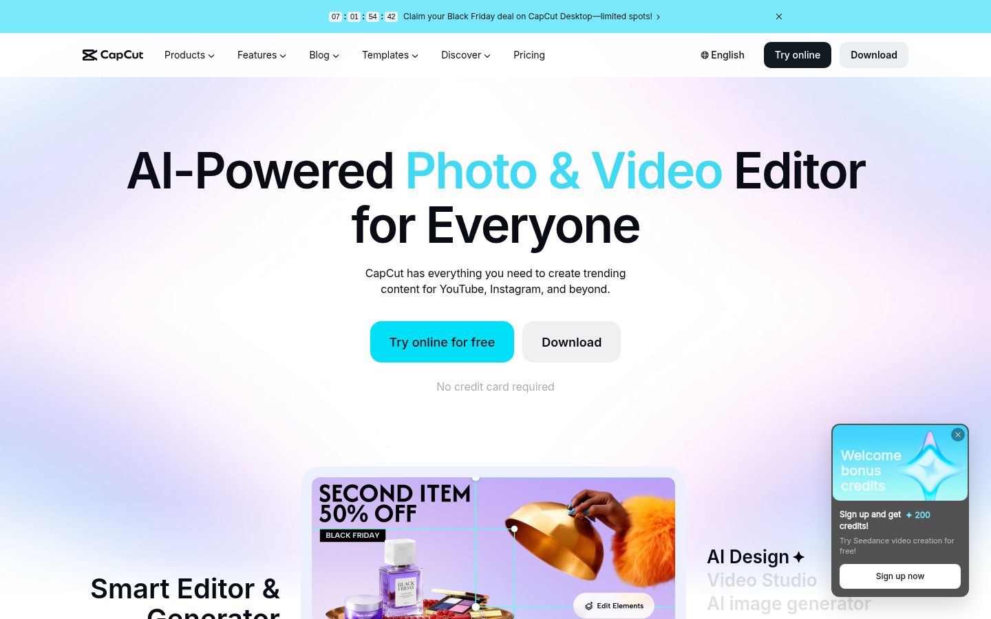 CapCut's homepage