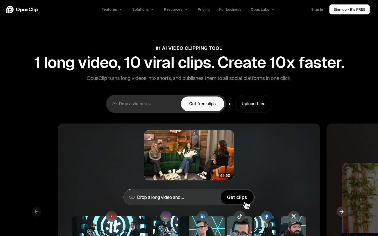 OpusClip's homepage