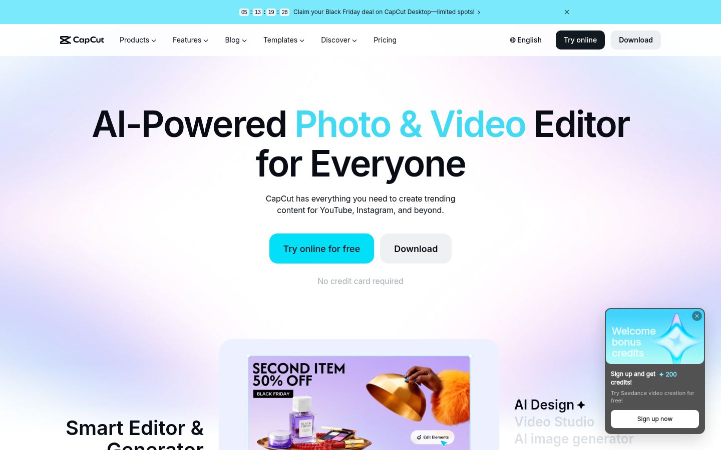 CapCut's homepage