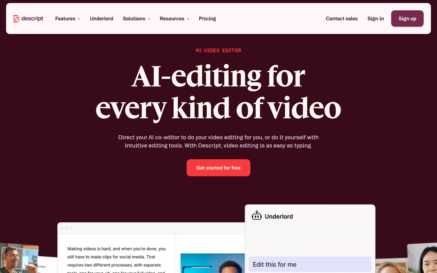 Descript's homepage