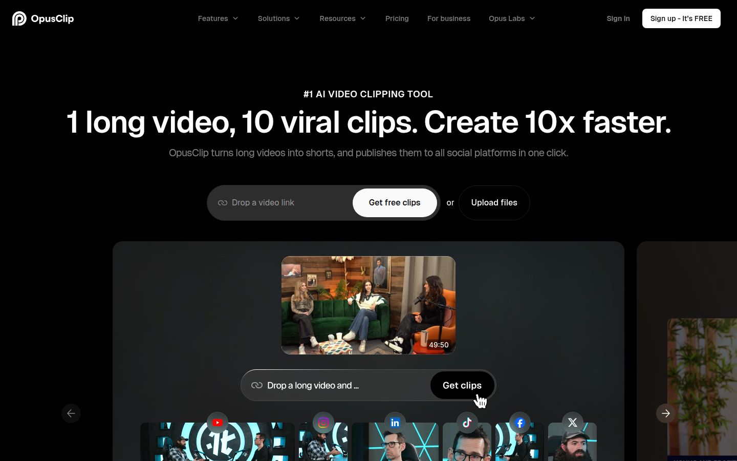 OpusClip's homepage