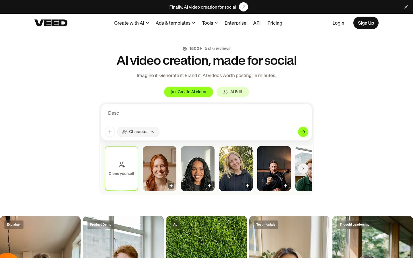 VEED's homepage