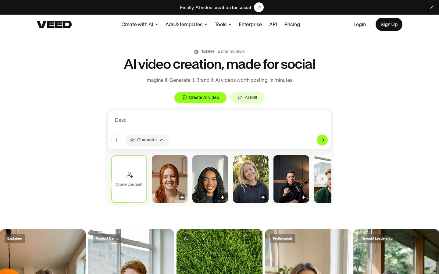 VEED's homepage