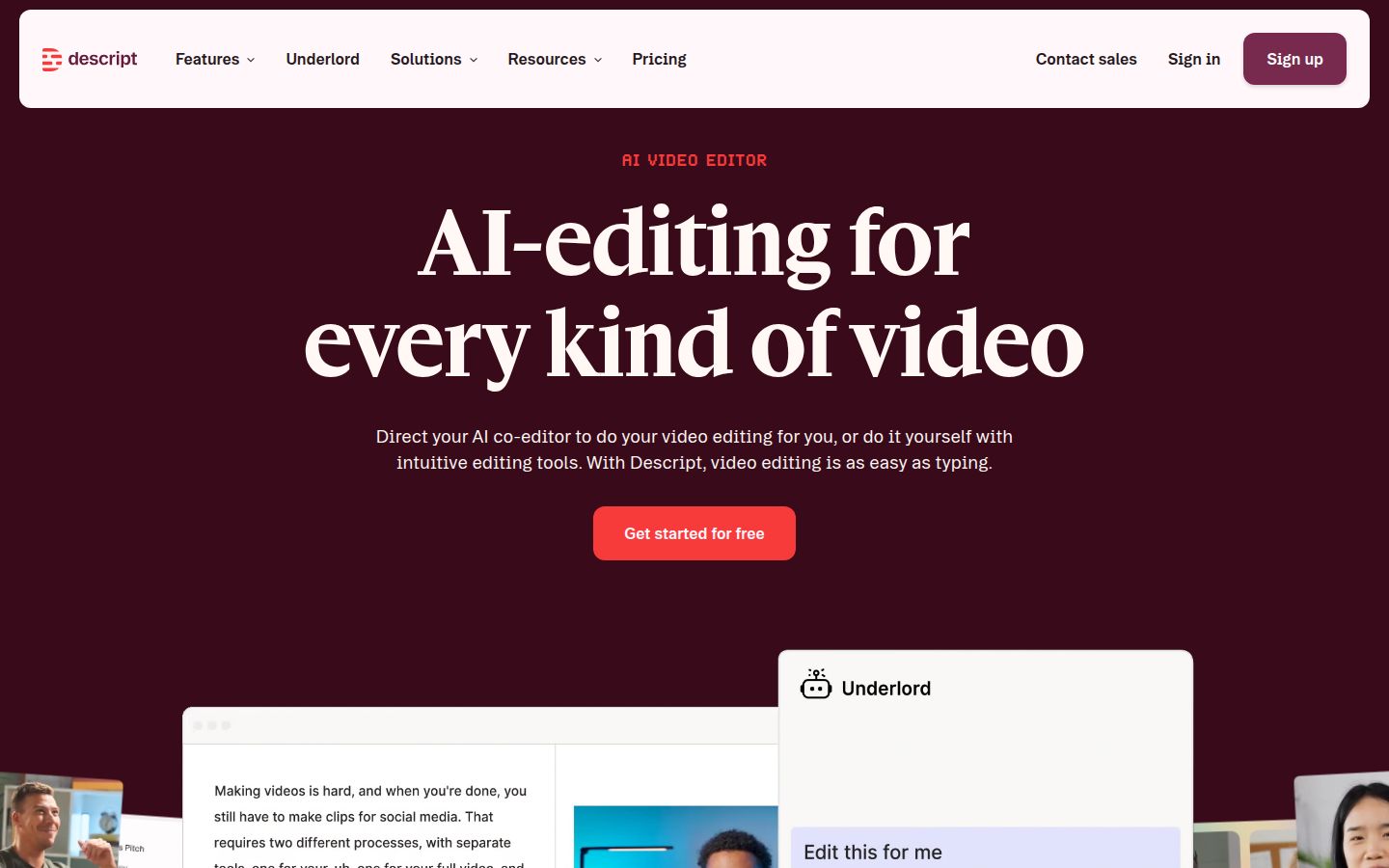 Descript's homepage