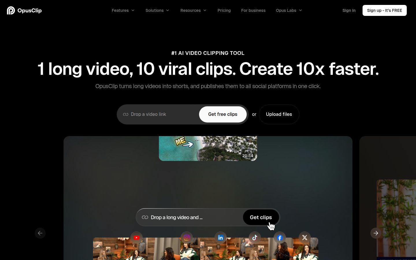 Opus Clip's homepage
