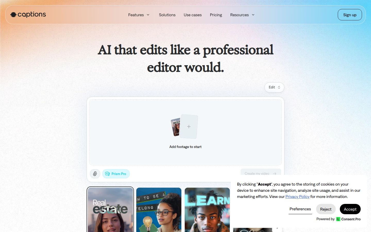 Captions' homepage