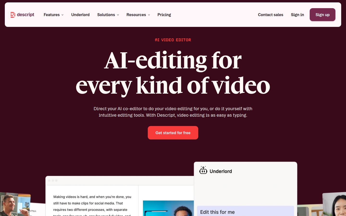Descript's homepage