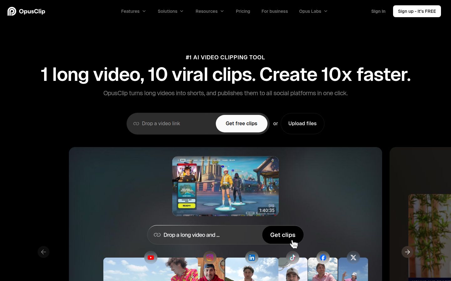 OpusClip's homepage