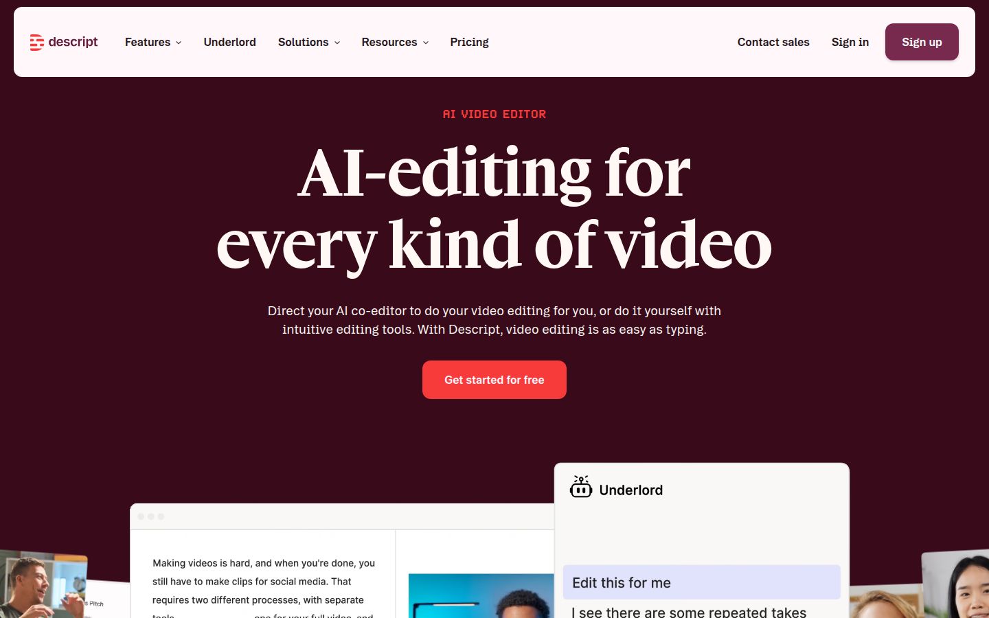 Descript's homepage